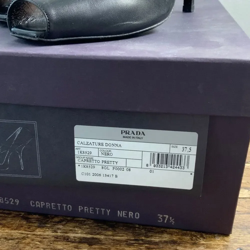 Prada Capretto Pretty‎ Nero Authentic Black Peep Toe Pumps size 37.5 - Picture 4 of 9